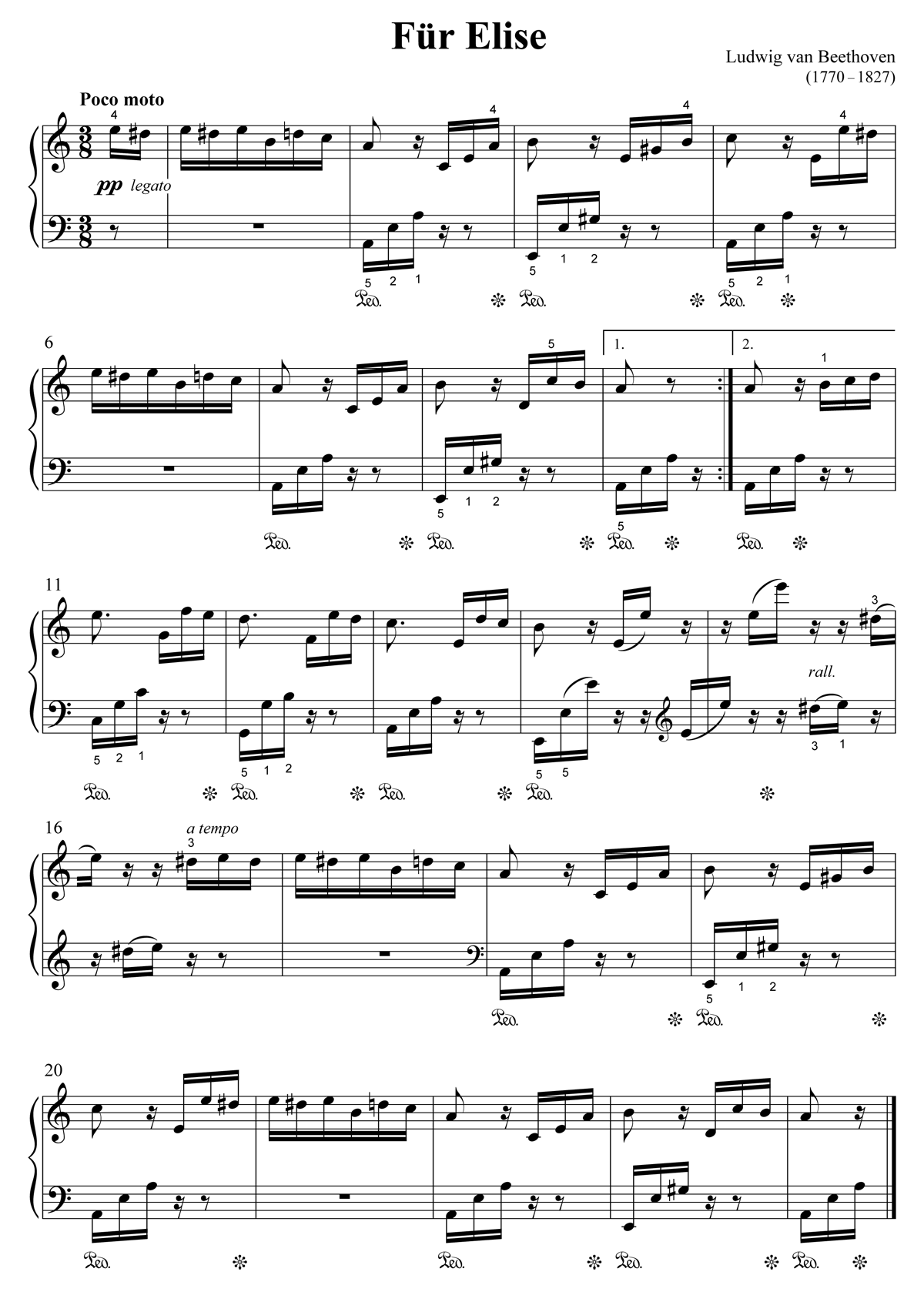 Noten zum Stück 'Für Elise' von Beethoven