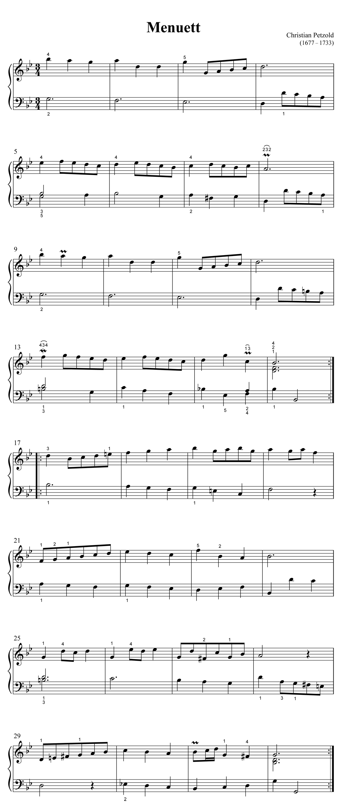 Noten zum Stück 'Menuett in G-Moll' von Christian Petzold