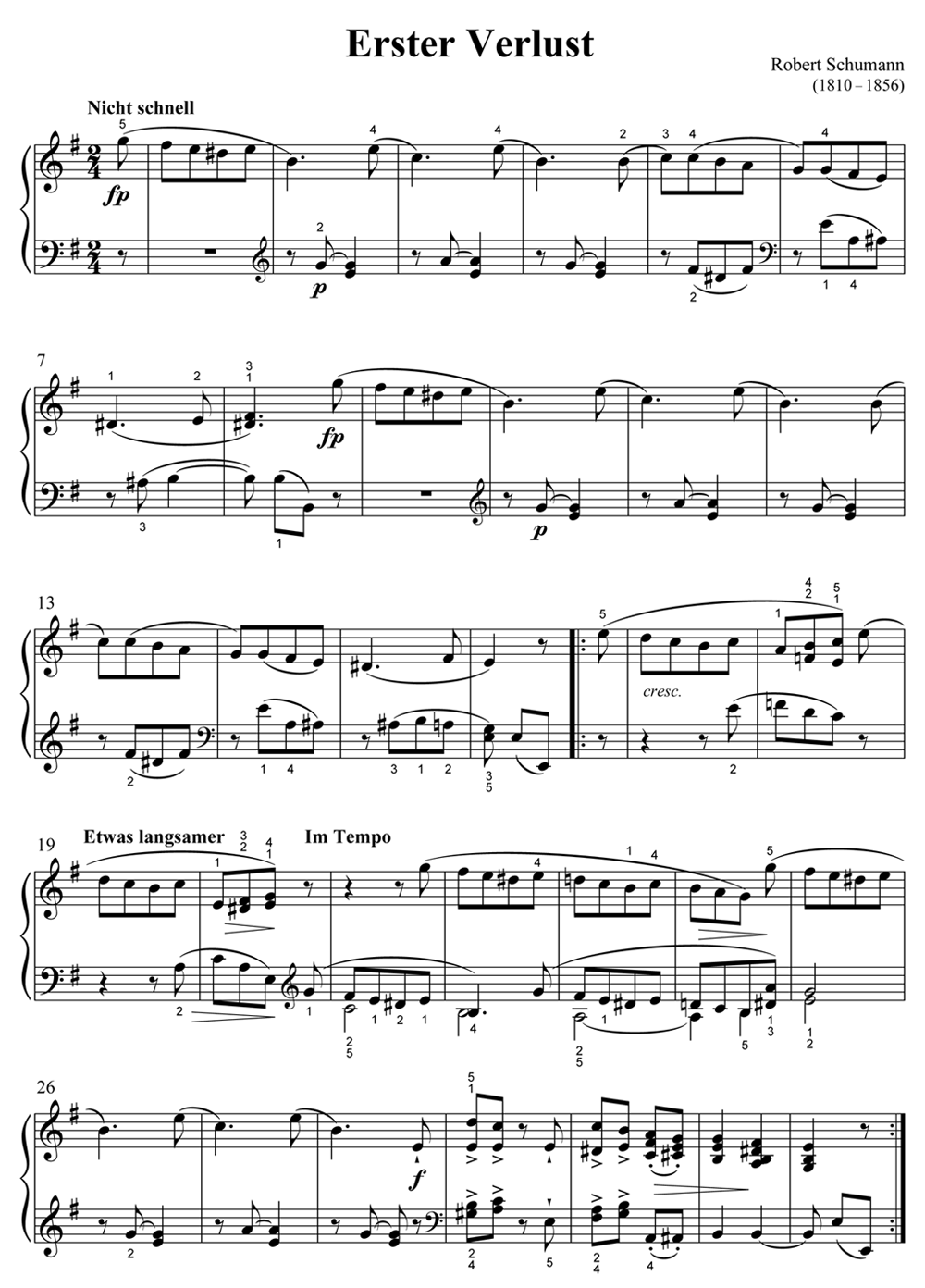 Noten zu Robert Schumann: Erster Verlust